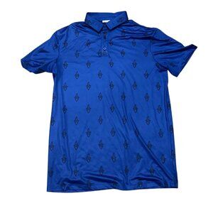 Bettinardi Mens Blue Polo Shirt With Geometric Pattern 88%  Polyester 12% Spande